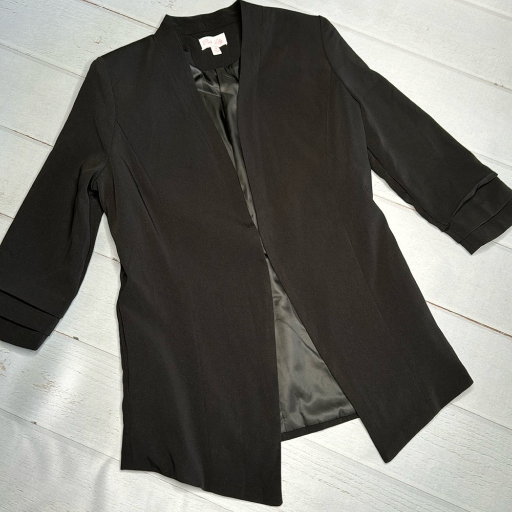Pink Lily Black Open Front Blazer with Shoulder Pads Size Small